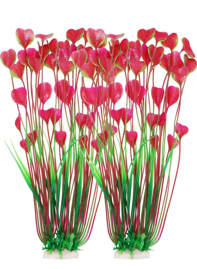 MyLifeUNIT Aquarium Plants, 2 Pack Tall Plastic Plants for Fish Tank Decorations, 15.75 Inches (Pink) - Image 1
